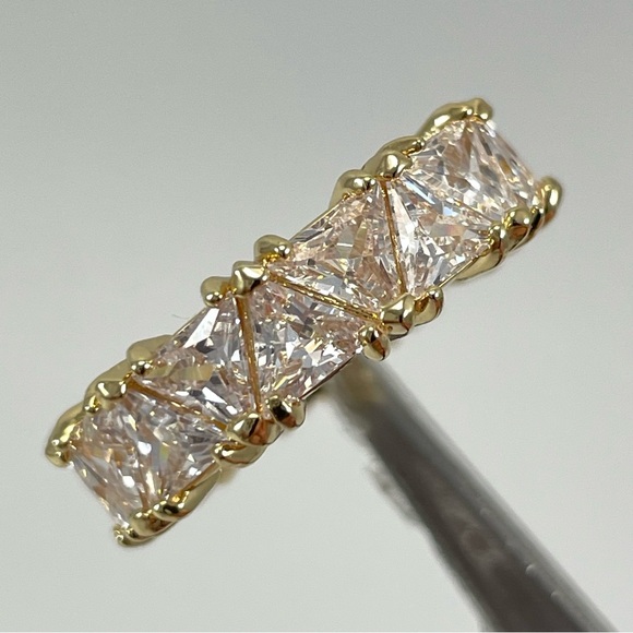 Rings Wedding Women’s Jewelry Eternity Trillion Cut Diamond CZ Gold Tone Plated